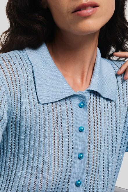 All-Season Polo Knit Top - Cotton & Mulberry Silk - Seamless