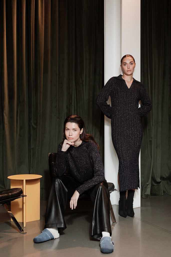 Viola Stils Fashion 3D knitwear Seamless Cashmere Dress Polo Neck With Slits