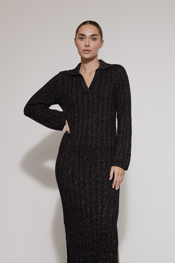 Viola Stils Fashion 3D knitwear Seamless Cashmere Dress Polo Neck With Slits
