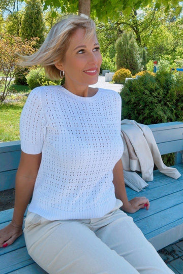 Viola Stils Summer Fashion 3D knitwear, Seamless Ajour Knit White Top