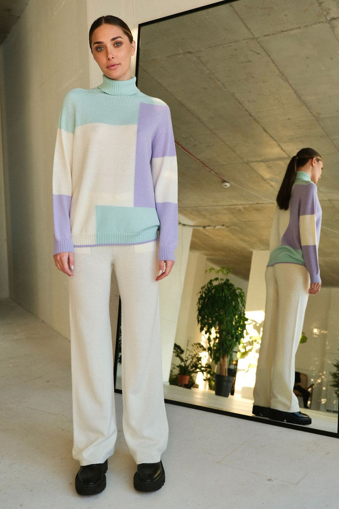 Viola Stils Fashion 3D knitwear Seamless Sweater soft merino wool in color block
